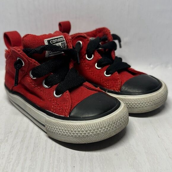 Converse Baby High Tops In Red, Black, And White, Infant Size 5 - Picture 1 of 8